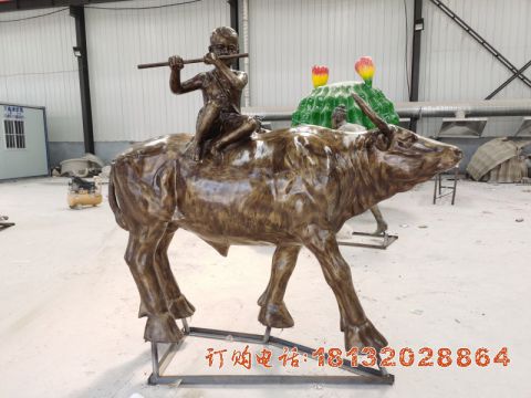 牧童骑牛人物铜雕