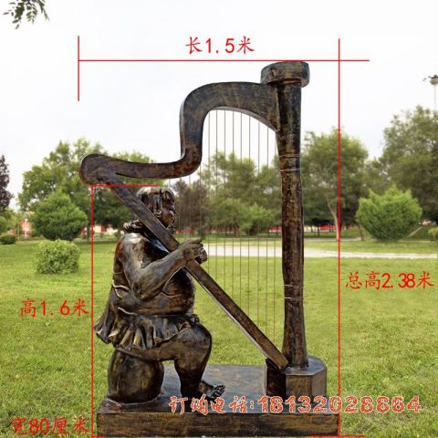 弹竖琴音乐人物铜雕
