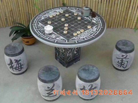梅兰竹菊石雕桌凳
