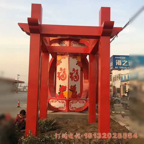 城市不锈钢中国梦灯笼主题雕塑