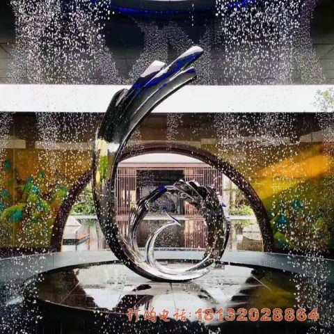 不锈钢镜面抽象凤凰喷泉雕塑