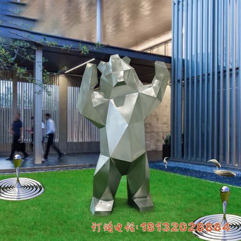 广场几何熊动物不锈钢雕塑