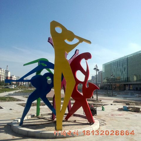 广场不锈钢演奏人物抽象雕塑