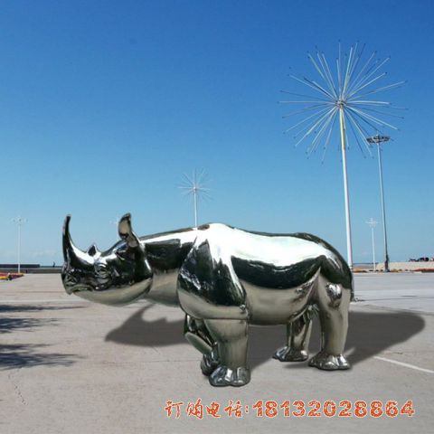 广场动物不锈钢犀牛雕塑