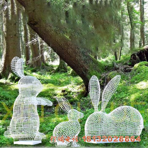 公园镂空动物兔子不锈钢雕塑