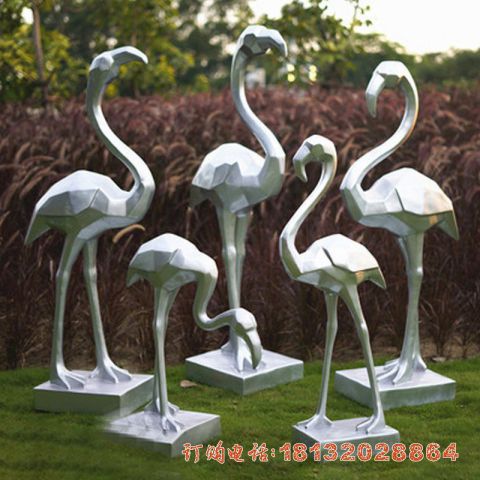 公园火烈鸟动物不锈钢雕塑