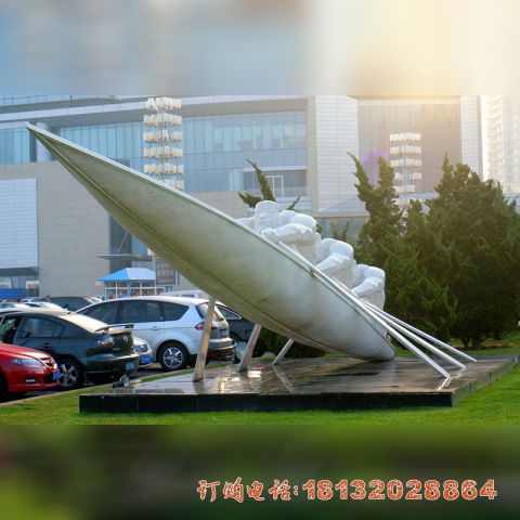 广场划船人物不锈钢雕塑