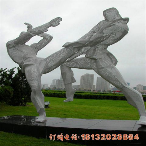 广场摔跤人物运动不锈钢雕塑