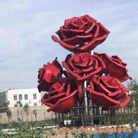 广场玫瑰花造型不锈钢雕塑