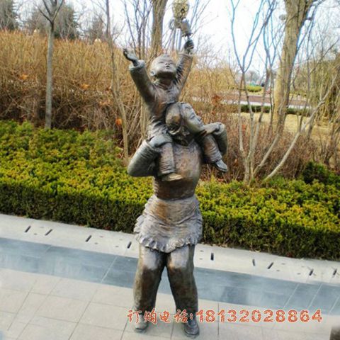 放风筝的母子人物铜雕