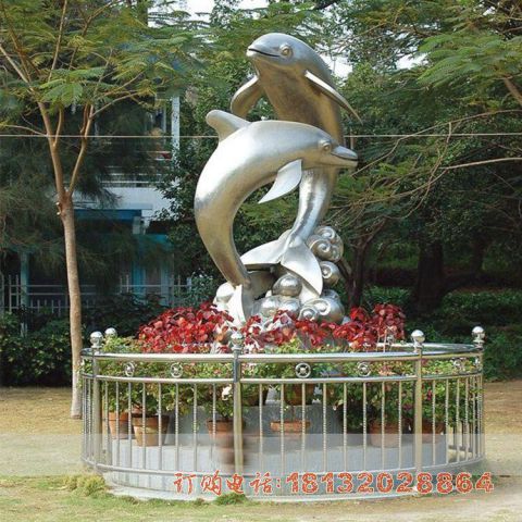 公园不锈钢跳跃海豚雕塑