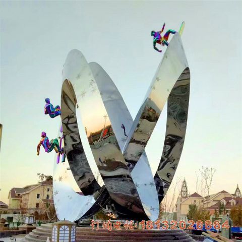 城市不锈钢滑雪运动雕塑