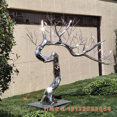 西安某小区不锈钢镜面抽象树雕塑工程