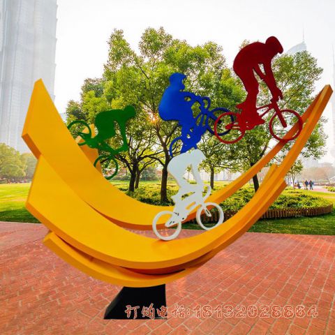 公园不锈钢抽象自行车人物雕塑