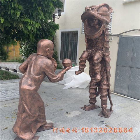 广东某公园舞狮人物铜雕案例